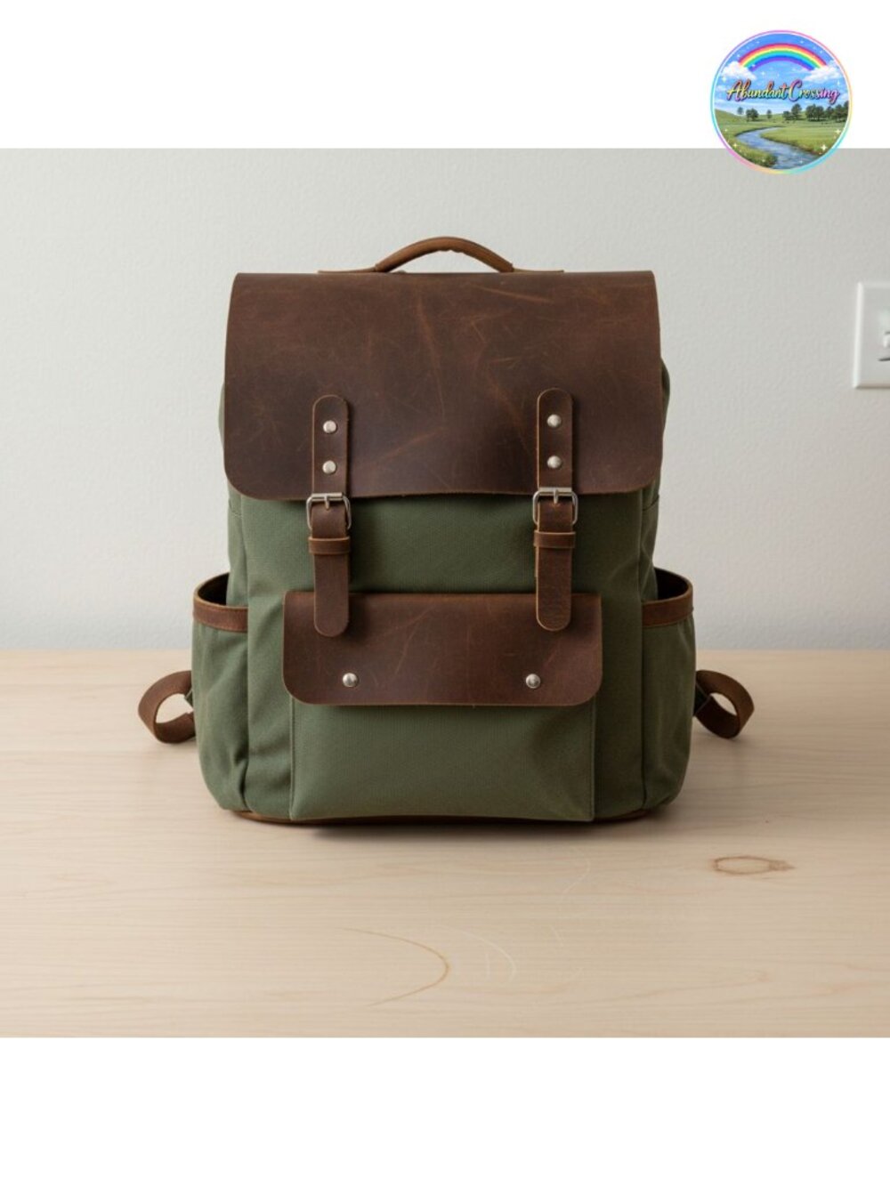 Waxed Canvas Genuine Leather Laptop Backpack Travel Commute 15.6in